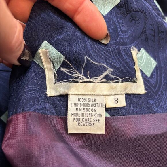 Vintage Richard Warren 100% Silk Textured Midi‎ Dress Short Sleeves Size 8 - Picture 9 of 16